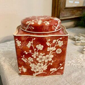 Vintage 1970s Daher Tin Canister, Cherry Blossom Design Made in England